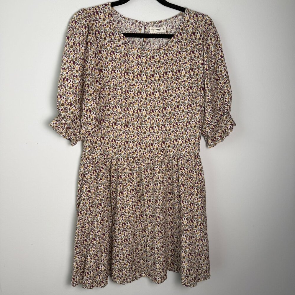 NATURAL LIFE Cream Mini Dress with Purple & Green Floral Print